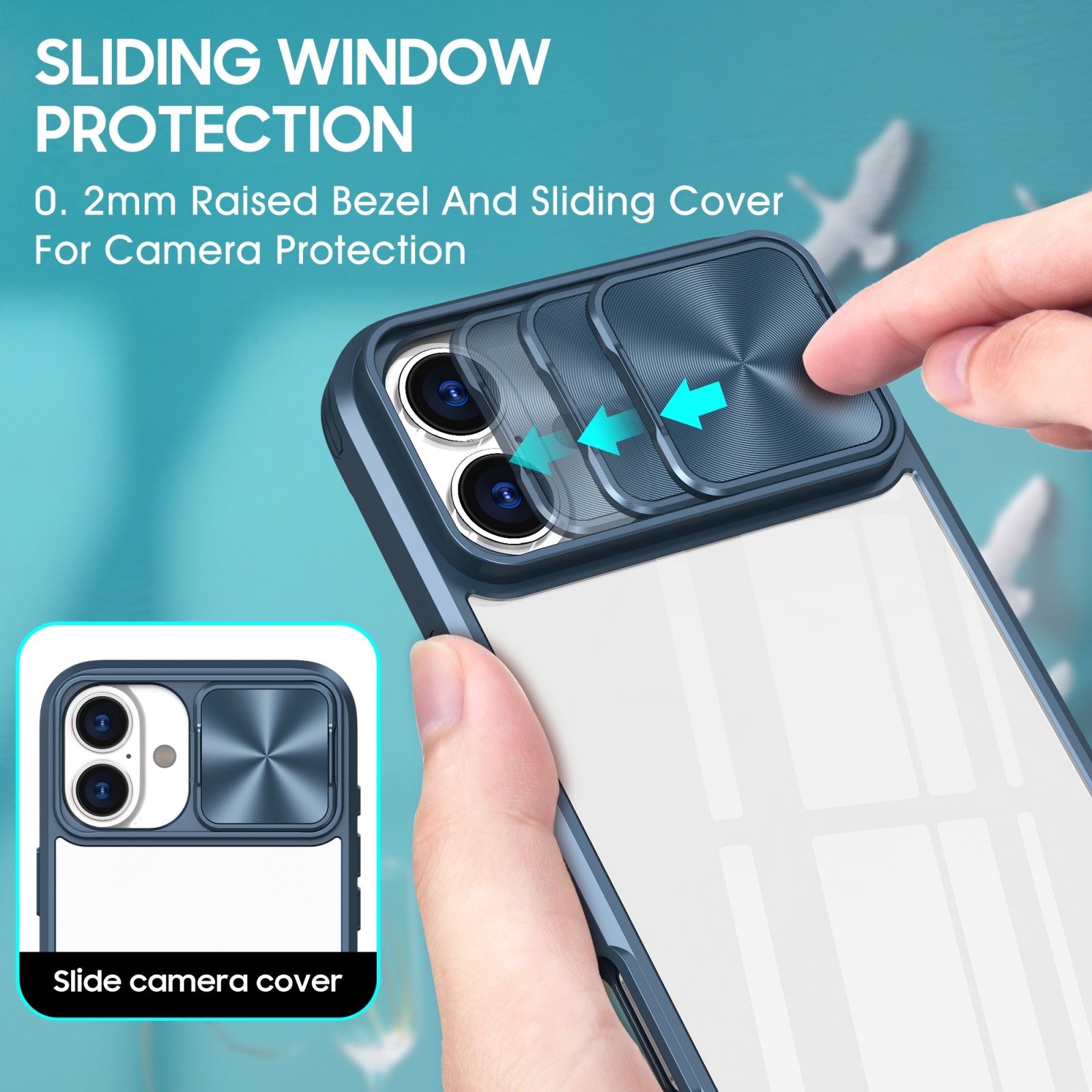 For-iPhone-16-Sliding-Camshield-Acrylic-Hybrid-TPU-Phone-Case(Navy-Blue)