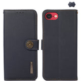 For-iPhone-16e-/-17e-KHAZNEH-Custer-Genuine-Leather-RFID-Phone-Case(Blue)