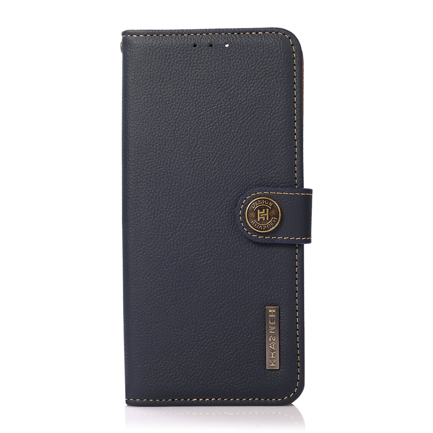 For-iPhone-16e-/-17e-KHAZNEH-Custer-Genuine-Leather-RFID-Phone-Case(Blue)