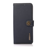 For-iPhone-16e-/-17e-KHAZNEH-Custer-Genuine-Leather-RFID-Phone-Case(Blue)