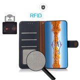 For-iPhone-16e-/-17e-KHAZNEH-Custer-Genuine-Leather-RFID-Phone-Case(Blue)
