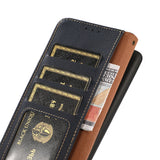 For-iPhone-16e-/-17e-KHAZNEH-Custer-Genuine-Leather-RFID-Phone-Case(Blue)