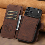 For-iPhone-17-Pro-Max-Suteni-Q05-2-in-1-Multi-function-MagSafe-Wallet-Litchi-Leather-Phone-Case(Brown)