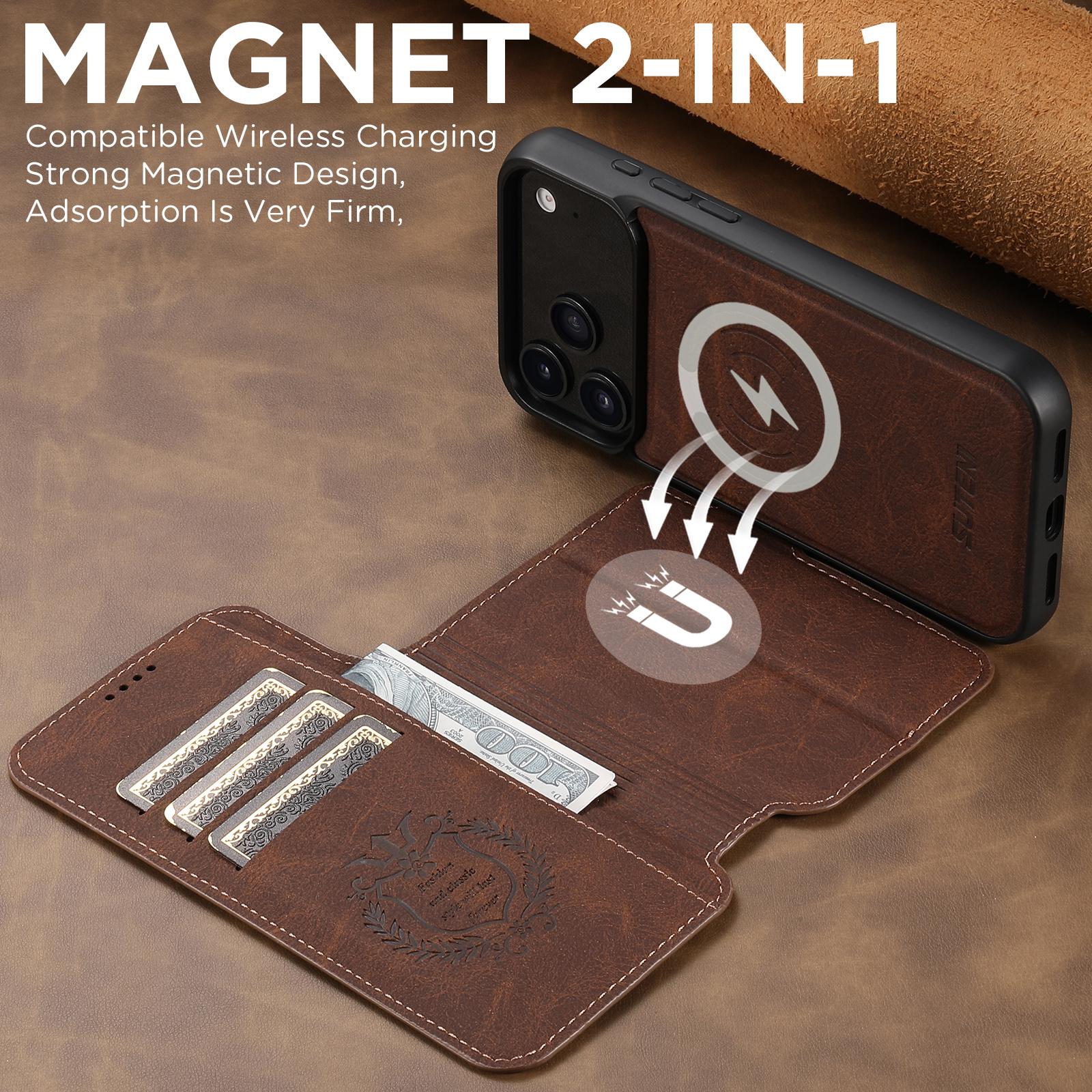 For-iPhone-17-Pro-Max-Suteni-Q05-2-in-1-Multi-function-MagSafe-Wallet-Litchi-Leather-Phone-Case(Brown)