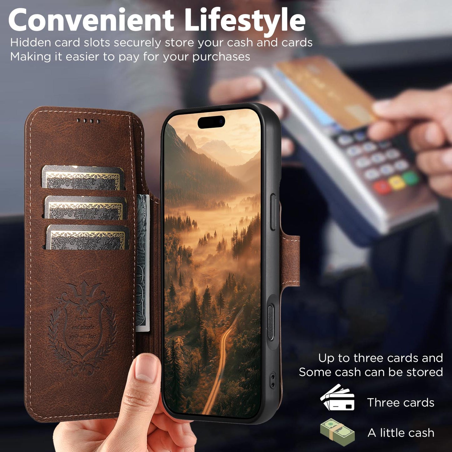 For-iPhone-17-Pro-Max-Suteni-Q05-2-in-1-Multi-function-MagSafe-Wallet-Litchi-Leather-Phone-Case(Brown)