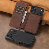 For-iPhone-17-Pro-Max-Suteni-Q05-2-in-1-Multi-function-MagSafe-Wallet-Litchi-Leather-Phone-Case(Brown)