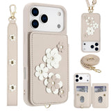 For-iPhone-17-Pro-Max-Crossbody-Flower-Pattern-Leather-Phone-Case(White)