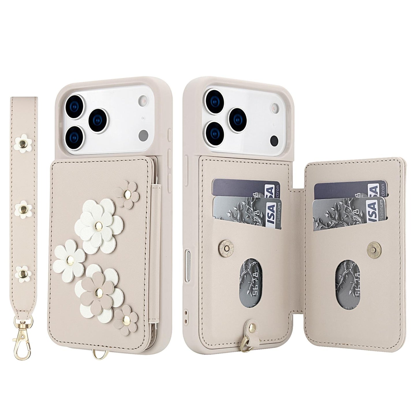For-iPhone-17-Pro-Max-Crossbody-Flower-Pattern-Leather-Phone-Case(White)