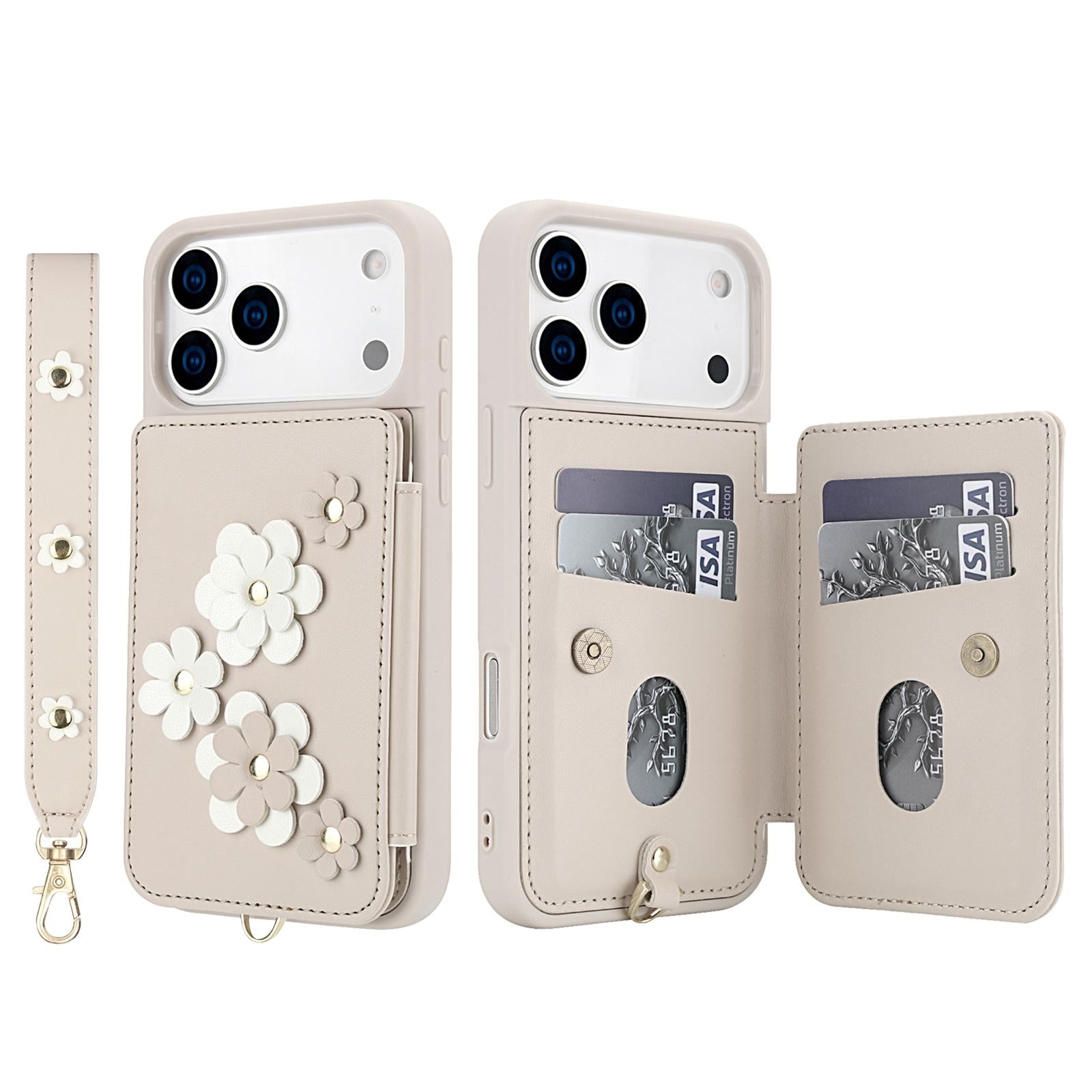 For-iPhone-17-Pro-Max-Crossbody-Flower-Pattern-Leather-Phone-Case(White)