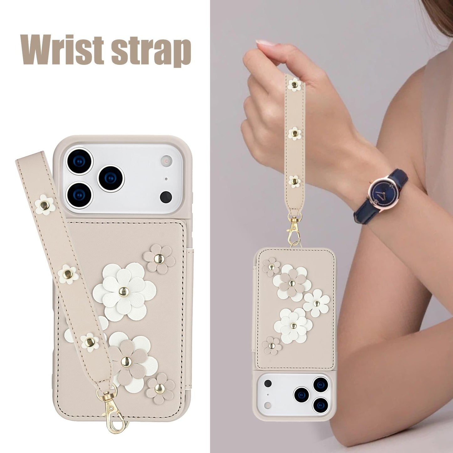 For-iPhone-17-Pro-Max-Crossbody-Flower-Pattern-Leather-Phone-Case(White)