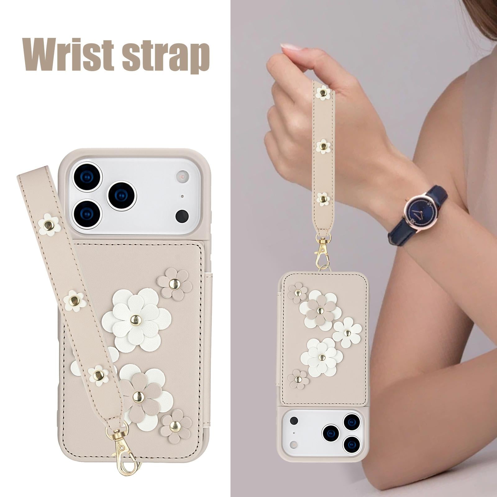 For-iPhone-17-Pro-Max-Crossbody-Flower-Pattern-Leather-Phone-Case(White)