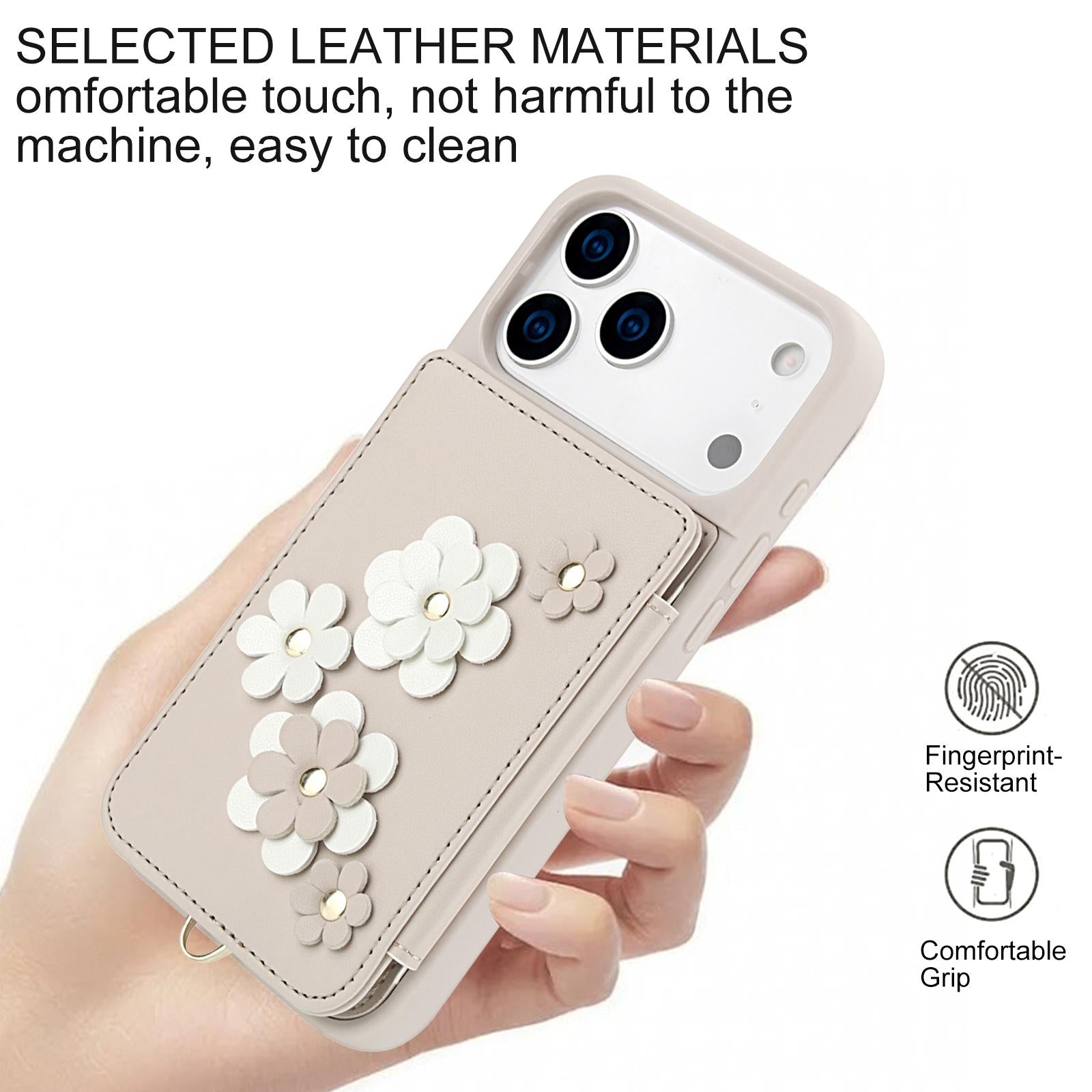 For-iPhone-17-Pro-Max-Crossbody-Flower-Pattern-Leather-Phone-Case(White)