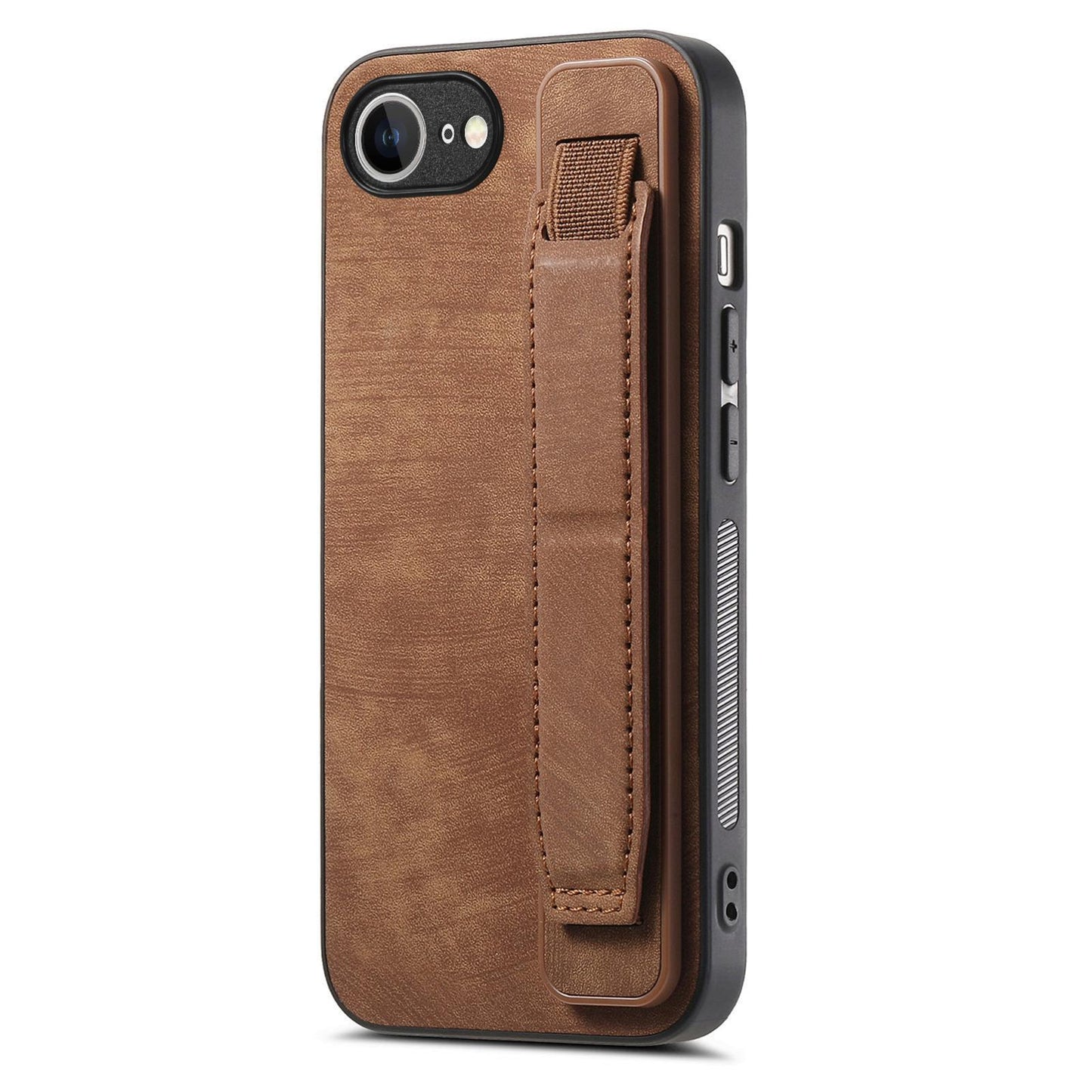 For-iPhone-17e-/-16e-Retro-Wristband-Holder-Leather-Back-Phone-Case(Brown)