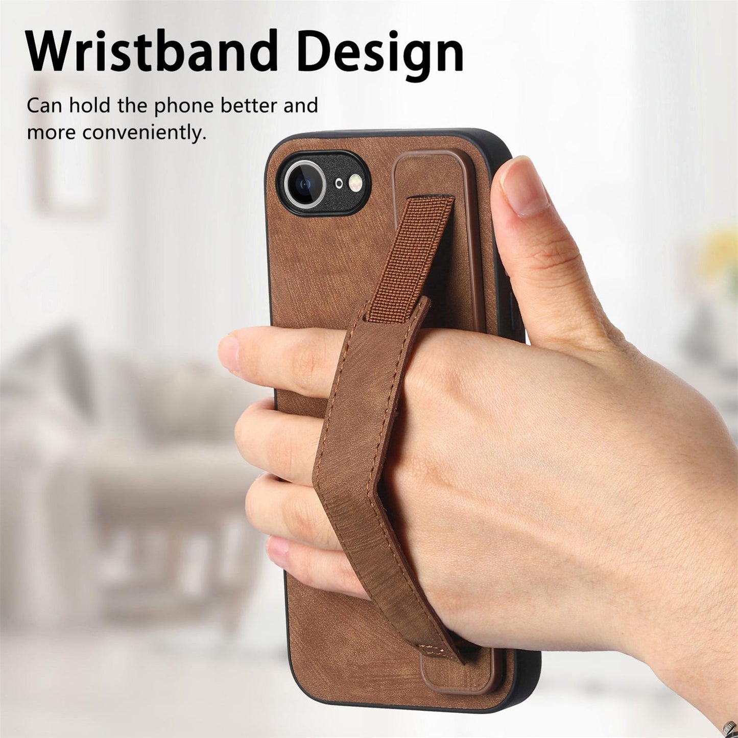 For-iPhone-17e-/-16e-Retro-Wristband-Holder-Leather-Back-Phone-Case(Brown)