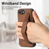 For-iPhone-17e-/-16e-Retro-Wristband-Holder-Leather-Back-Phone-Case(Brown)