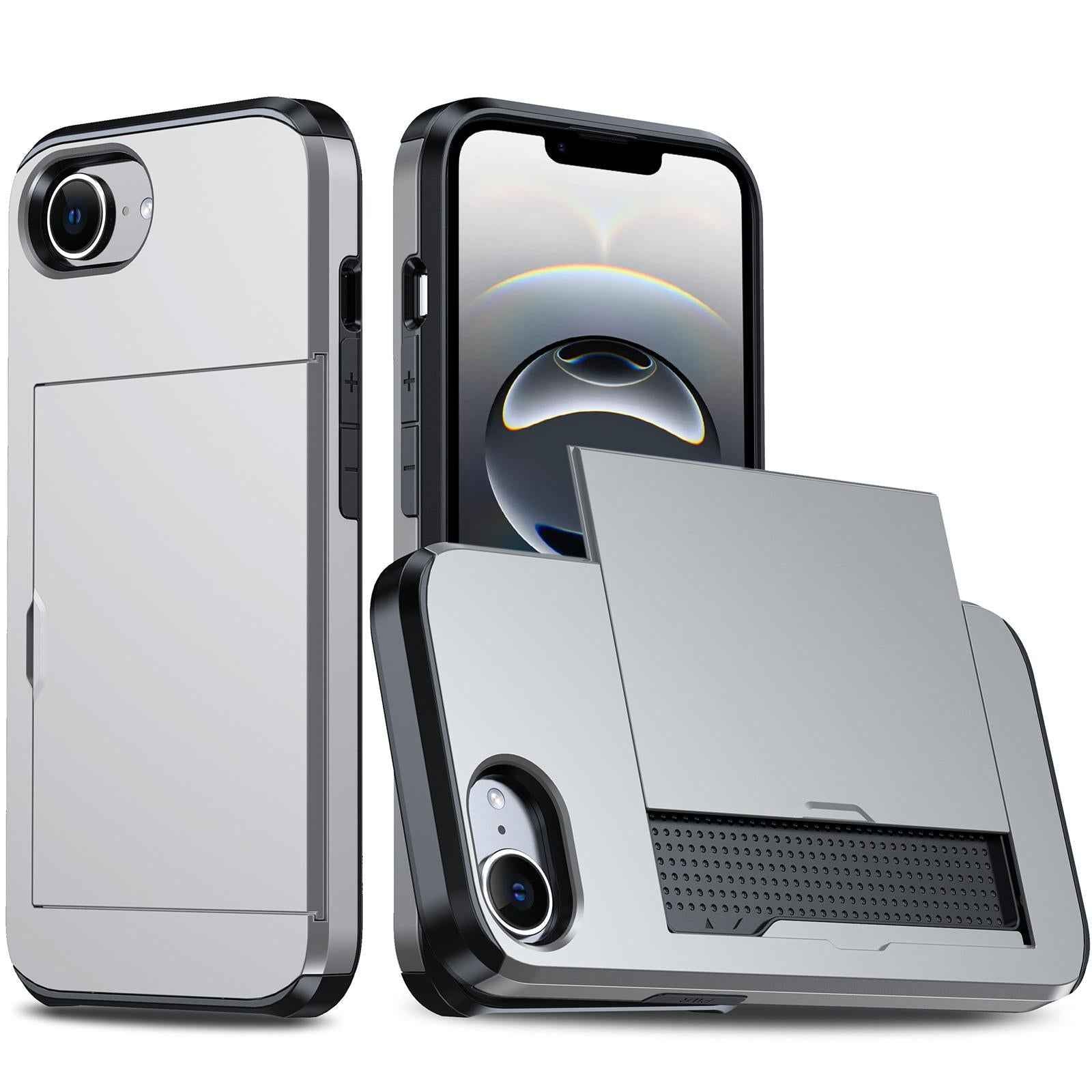 For-iPhone-17e-/-16e-Shockproof-Armor-Phone-Case-with-Card-Slot(Silver)