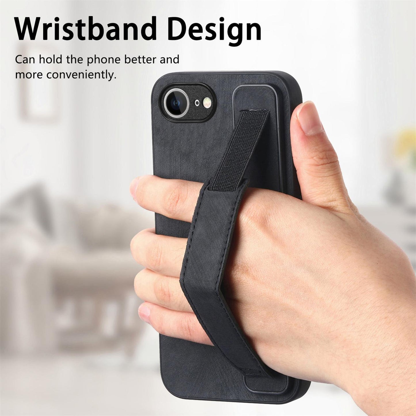 For-iPhone-17e-/-16e-Retro-Wristband-Holder-Leather-Back-Phone-Case(Black)