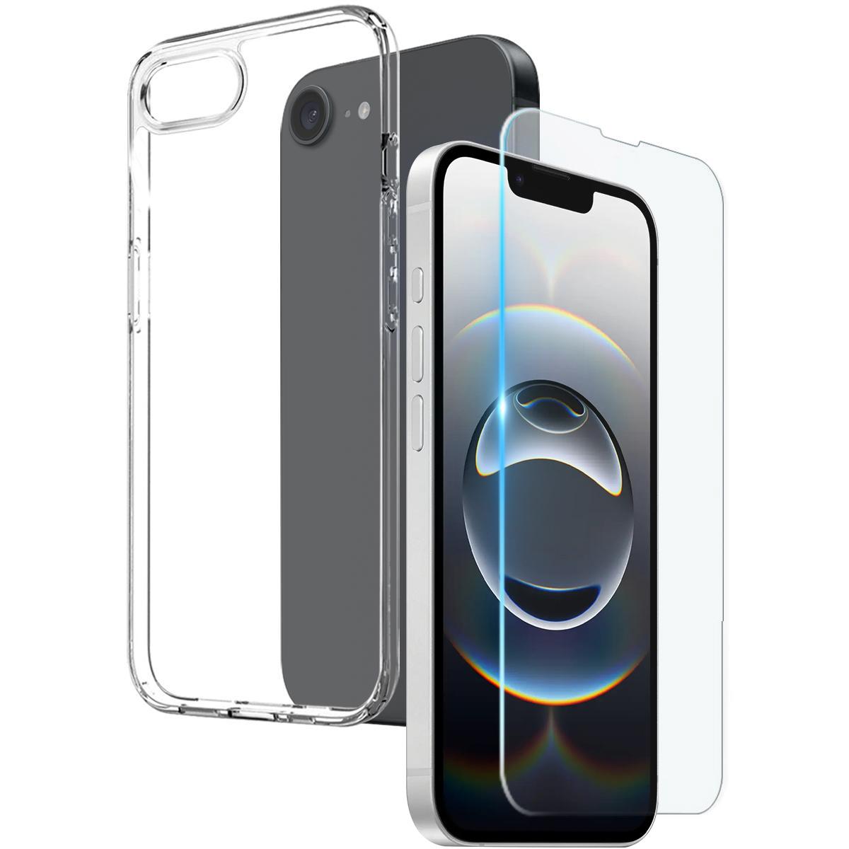 For-iPhone-17e-/-16e-NORTHJO-2-in-1-TPU-Phone-Case-Screen-Protector-Tempered-Glass-Film(Clear)