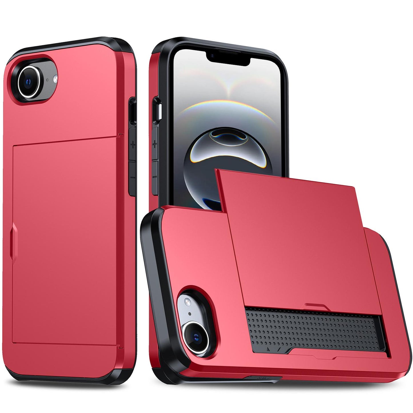 For-iPhone-17e-/-16e-Shockproof-Armor-Phone-Case-with-Card-Slot(Red)