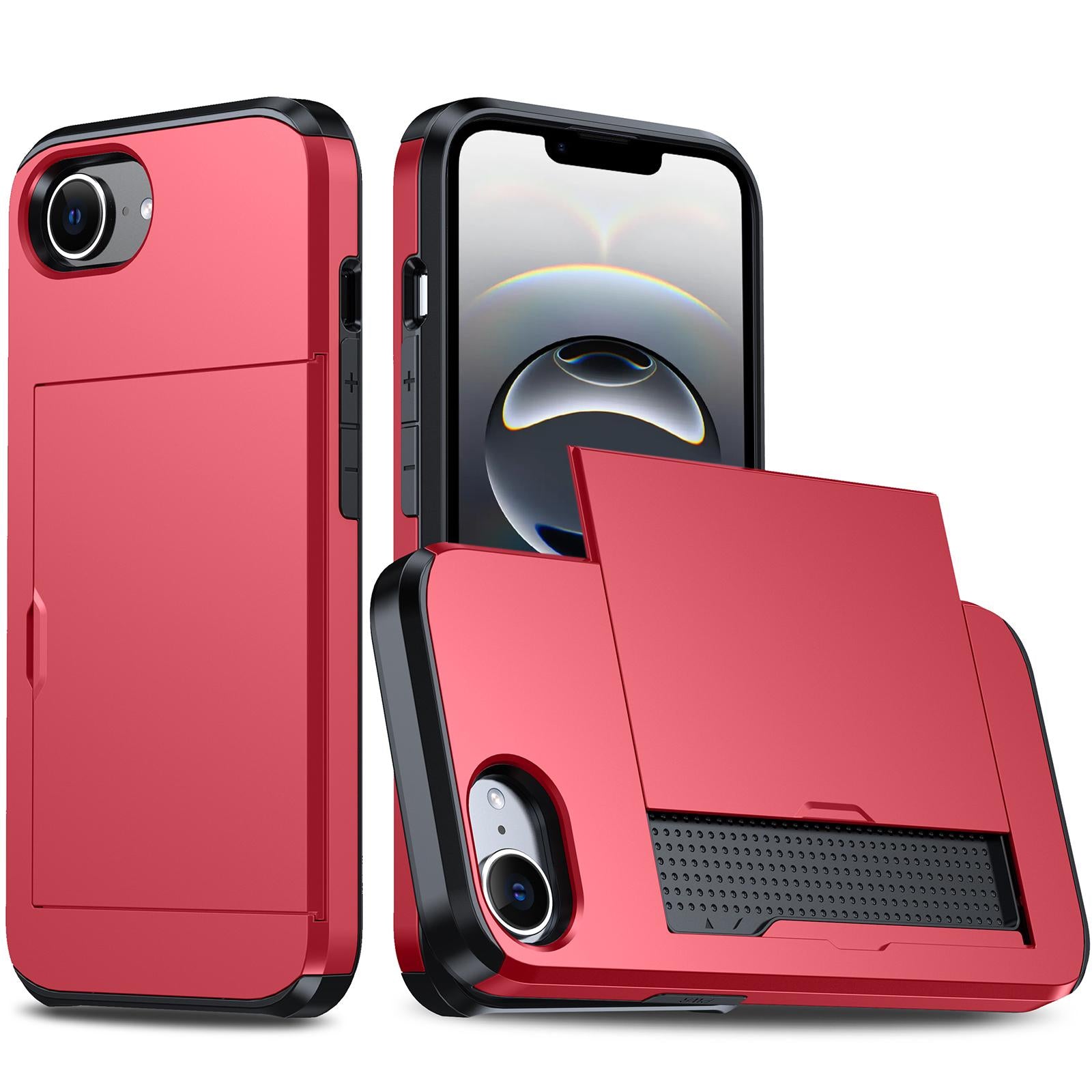 For-iPhone-17e-/-16e-Shockproof-Armor-Phone-Case-with-Card-Slot(Red)