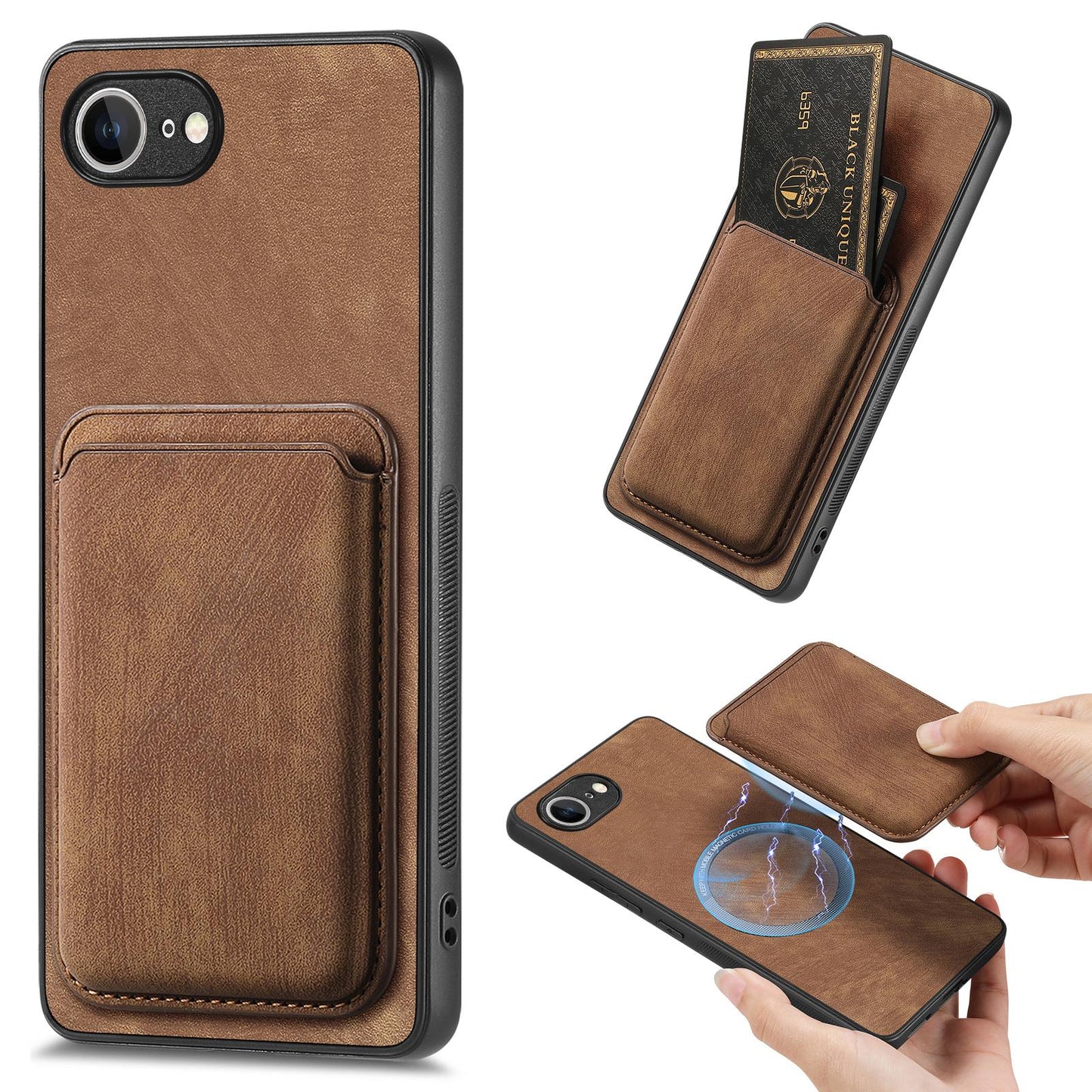 For-iPhone-17e-/-16e-Retro-Leather-Card-Bag-Magnetic-Phone-Case(Brown)