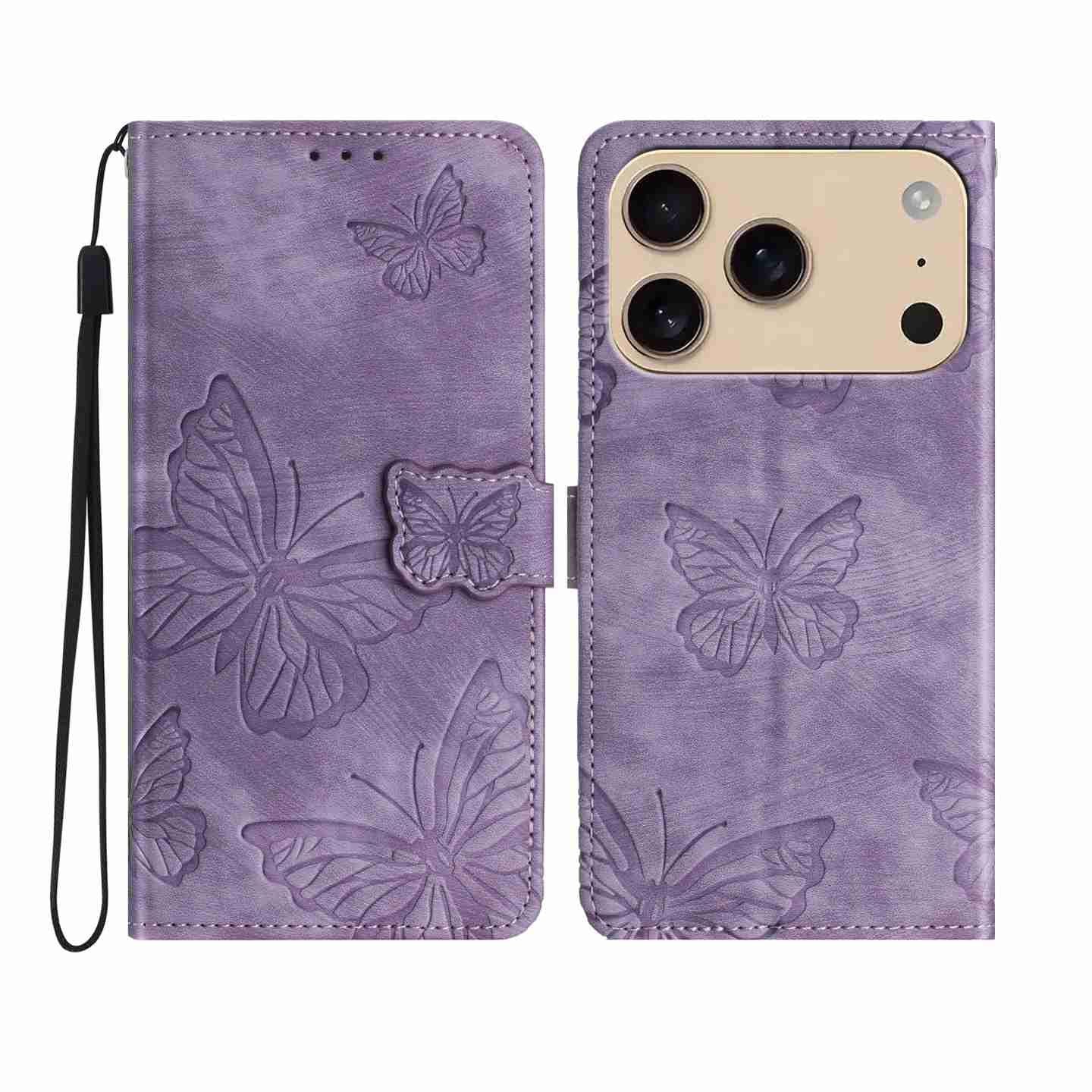For-iPhone-17-Pro-Max-Skin-feel-Embossed-Butterfly-Leather-Phone-Case(Purple)