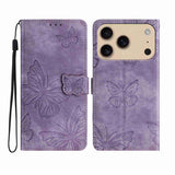 For-iPhone-17-Pro-Max-Skin-feel-Embossed-Butterfly-Leather-Phone-Case(Purple)