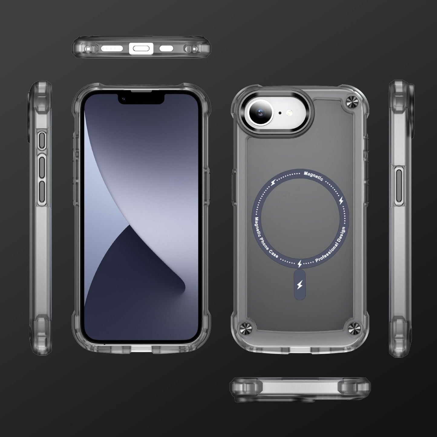 For-iPhone-17e-/-16e-Skin-Feel-TPU-+-PC-MagSafe-Magnetic-Phone-Case(Transparent-Black)