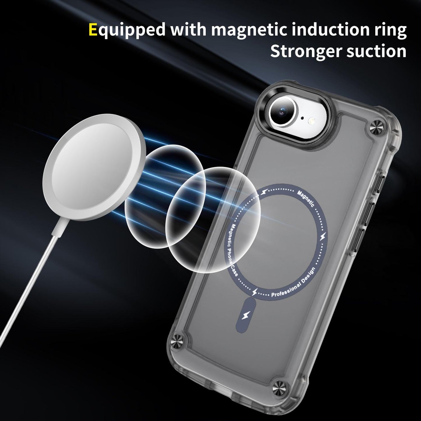For-iPhone-17e-/-16e-Skin-Feel-TPU-+-PC-MagSafe-Magnetic-Phone-Case(Transparent-Black)