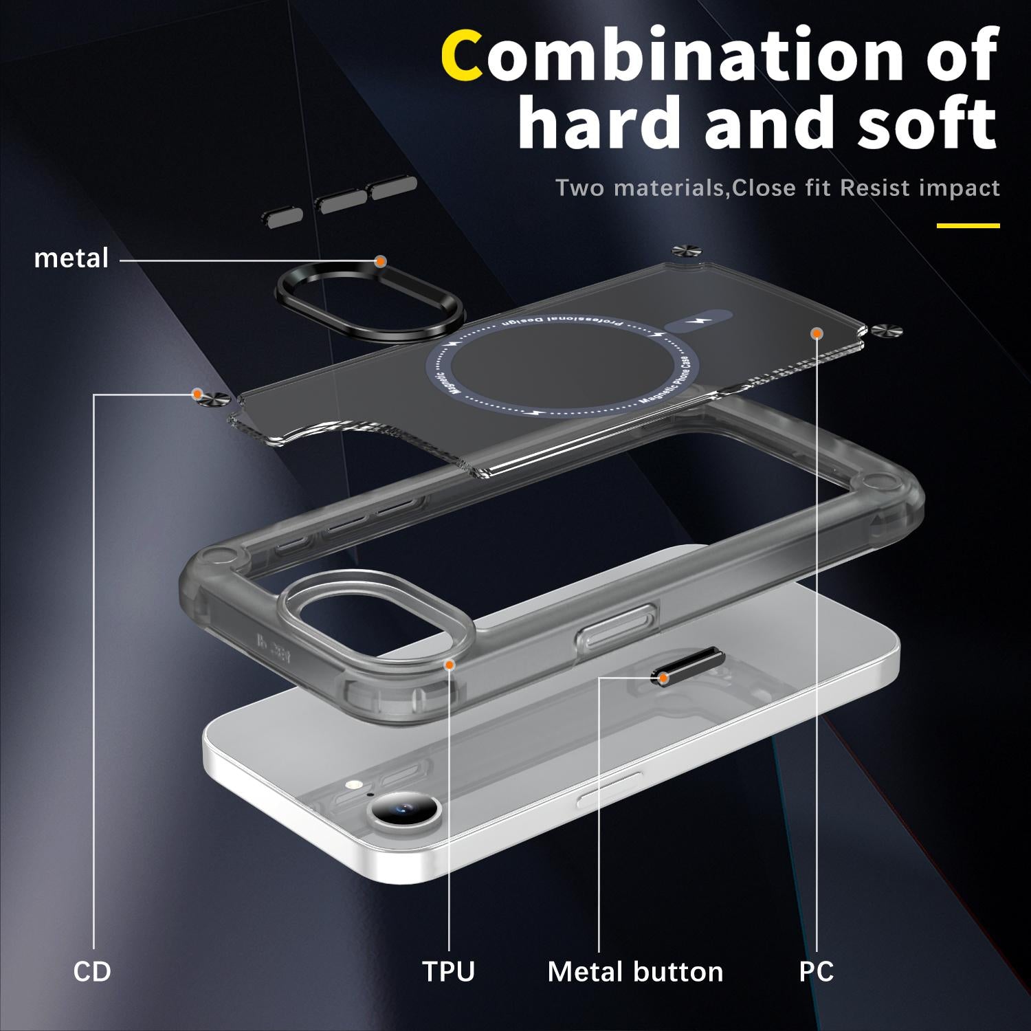 For-iPhone-17e-/-16e-Skin-Feel-TPU-+-PC-MagSafe-Magnetic-Phone-Case(Transparent-Black)