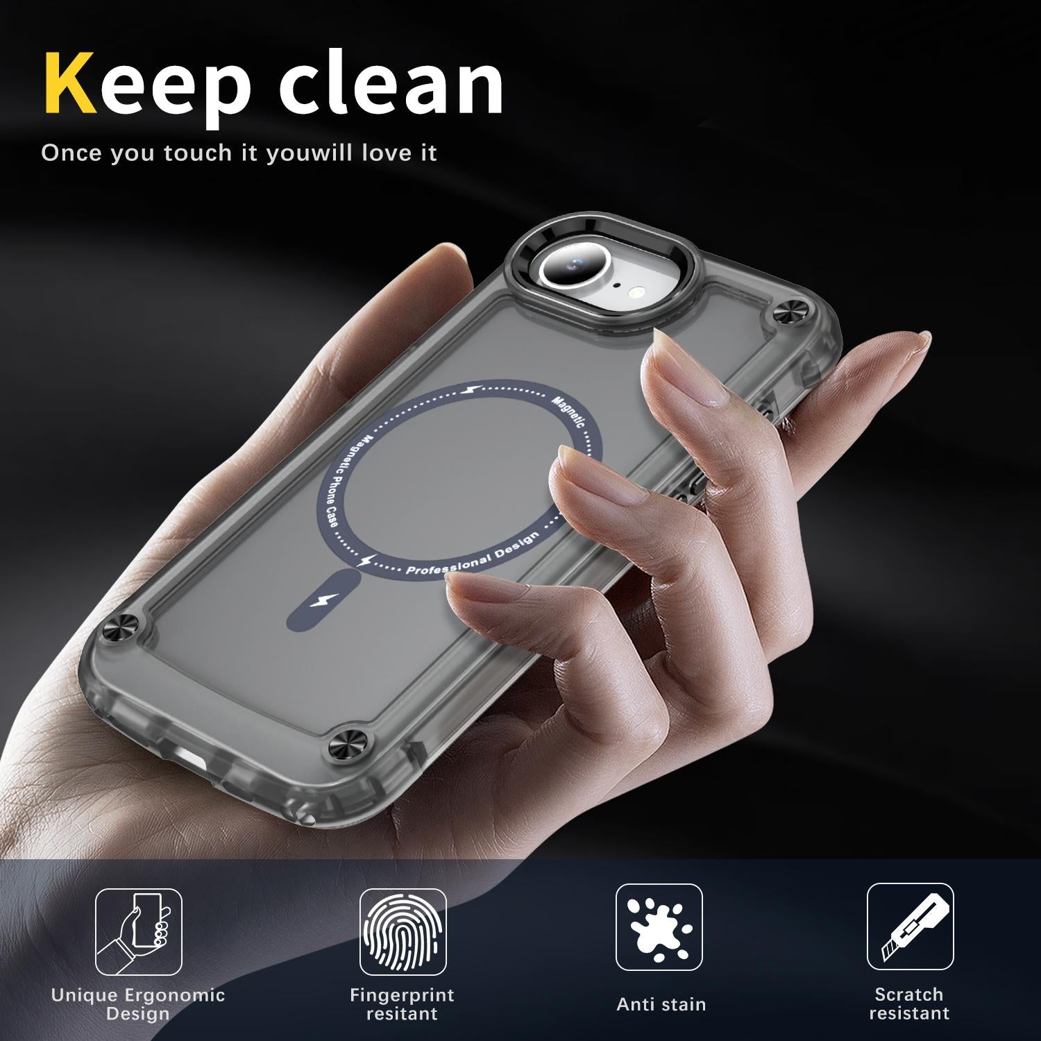 For-iPhone-17e-/-16e-Skin-Feel-TPU-+-PC-MagSafe-Magnetic-Phone-Case(Transparent-Black)