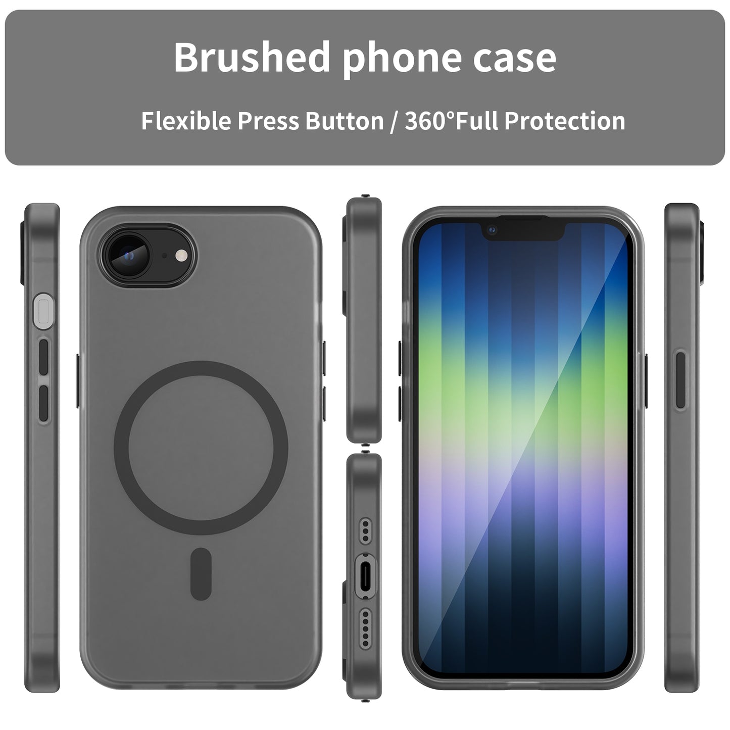 For-iPhone-17e-/-16e-MagSafe-Frosted-Translucent-TPU-+-PC-Full-Coverage-Phone-Case(Black)