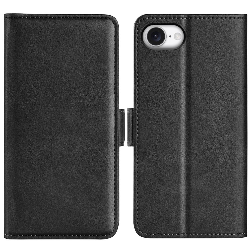 For-iPhone-17e-/-16e-Dual-side-Magnetic-Buckle-Horizontal-Flip-Leather-Phone-Case(Black)