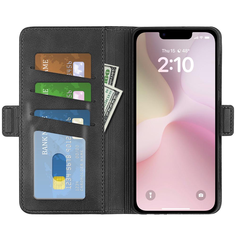 For-iPhone-17e-/-16e-Dual-side-Magnetic-Buckle-Horizontal-Flip-Leather-Phone-Case(Black)