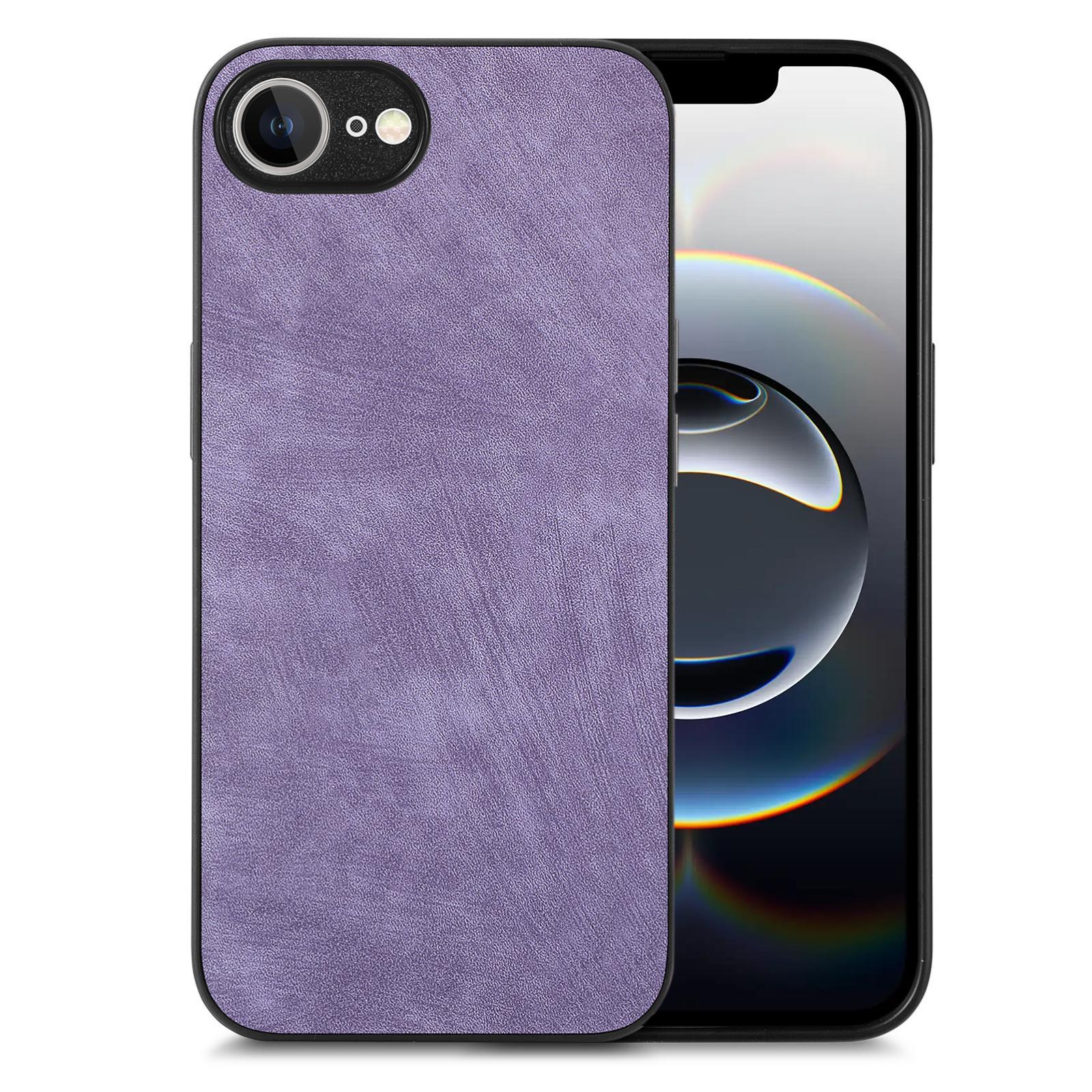 For-iPhone-17e-/-16e-Vintage-Leather-PC-Back-Cover-Phone-Case(Purple)
