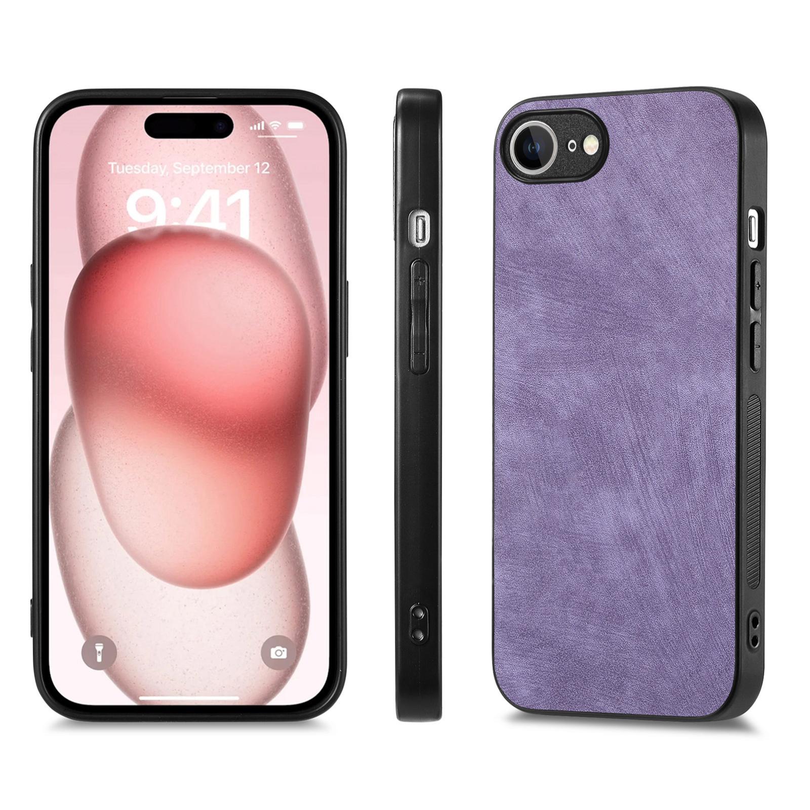 For-iPhone-17e-/-16e-Vintage-Leather-PC-Back-Cover-Phone-Case(Purple)