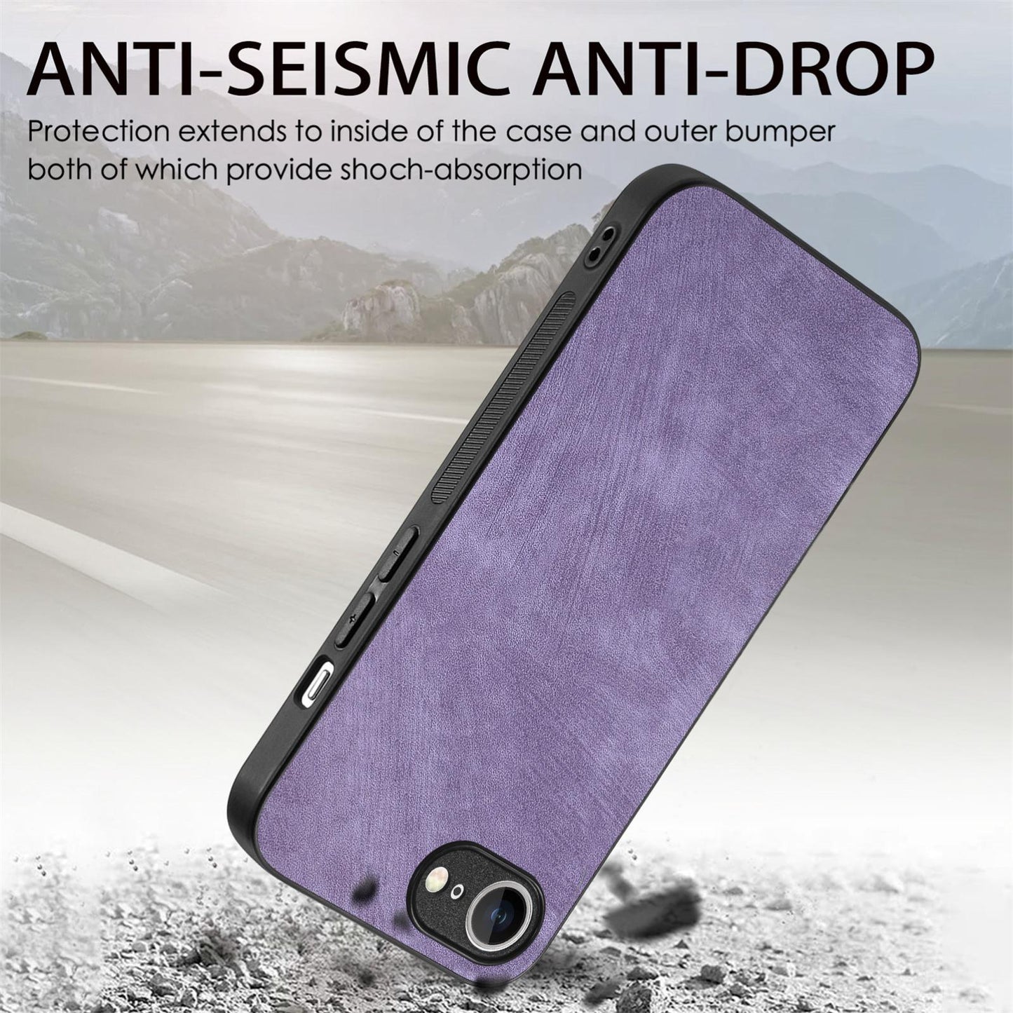 For-iPhone-17e-/-16e-Vintage-Leather-PC-Back-Cover-Phone-Case(Purple)