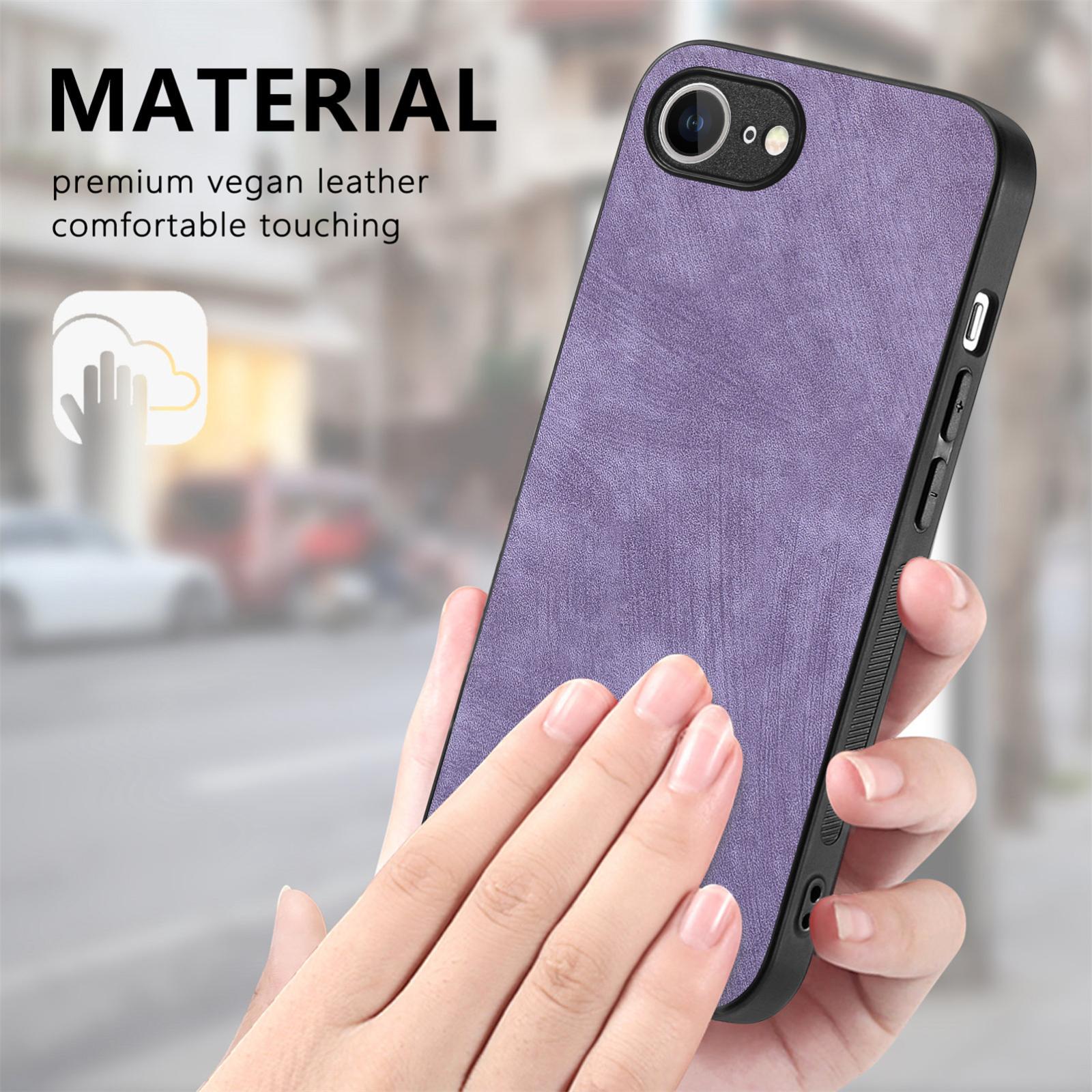 For-iPhone-17e-/-16e-Vintage-Leather-PC-Back-Cover-Phone-Case(Purple)
