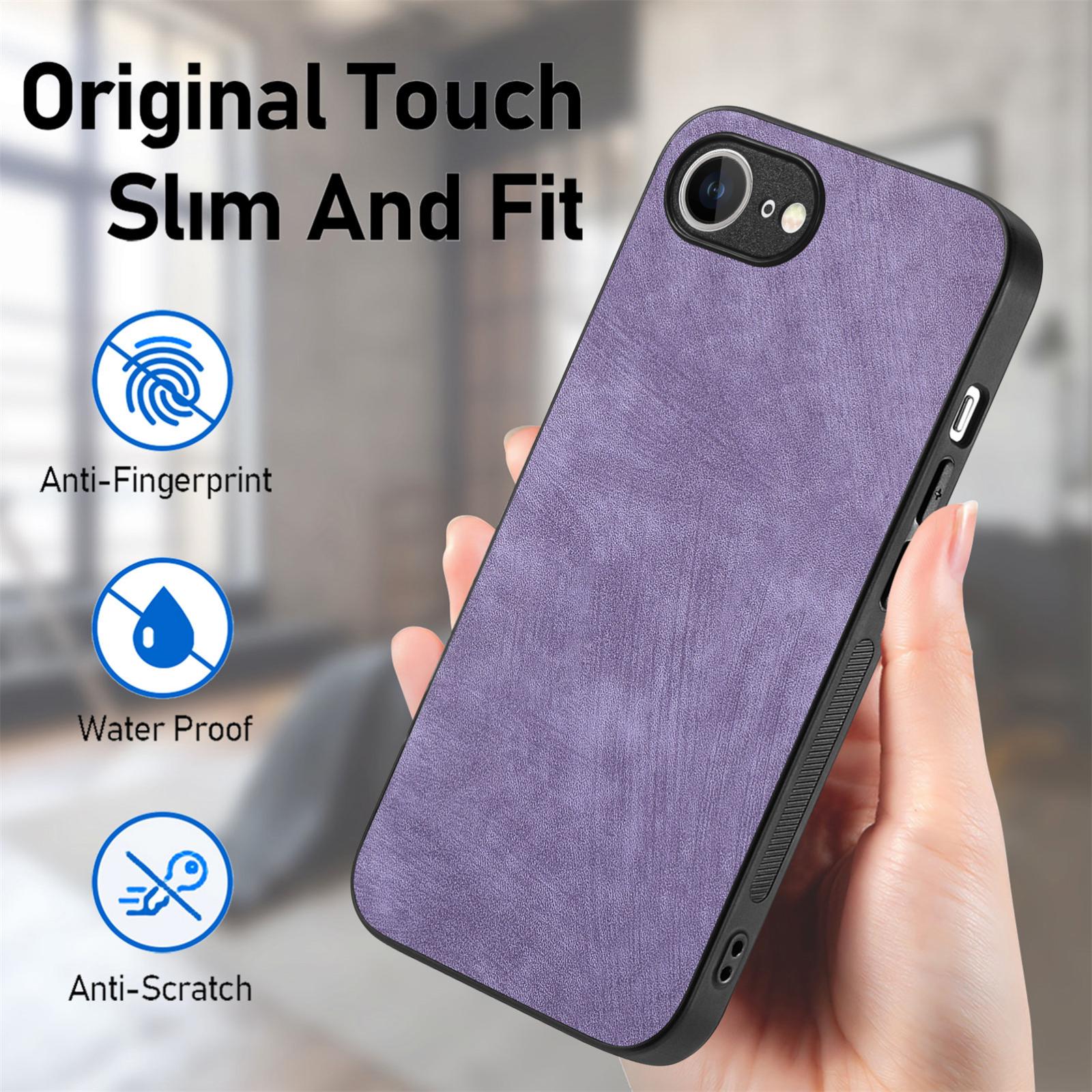 For-iPhone-17e-/-16e-Vintage-Leather-PC-Back-Cover-Phone-Case(Purple)
