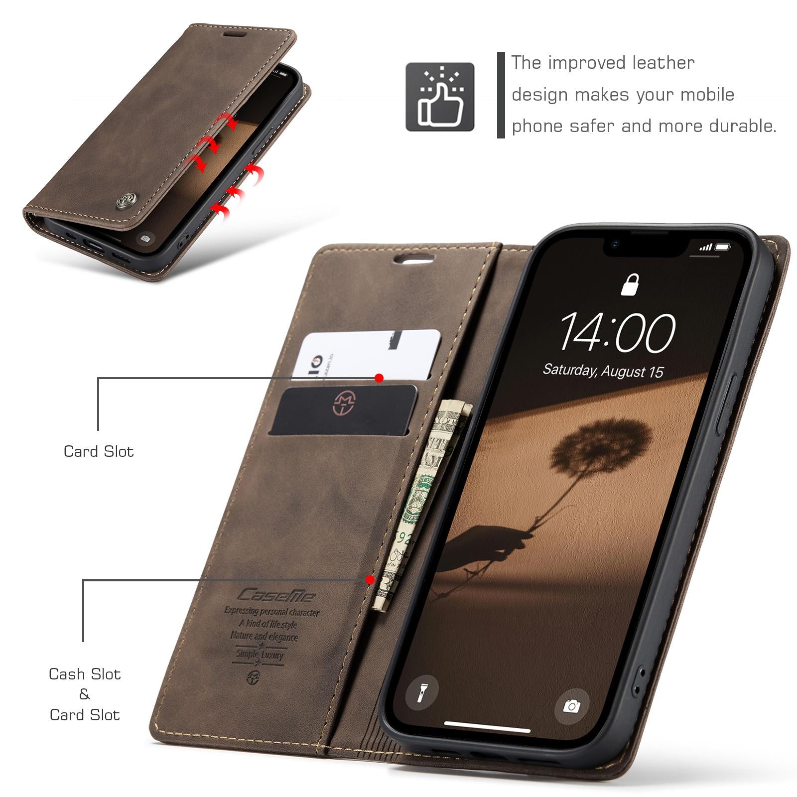 For-iPhone-17e-/-16e-CaseMe-013-Multifunctional-Horizontal-Flip-Leather-Phone-Case(Coffee)
