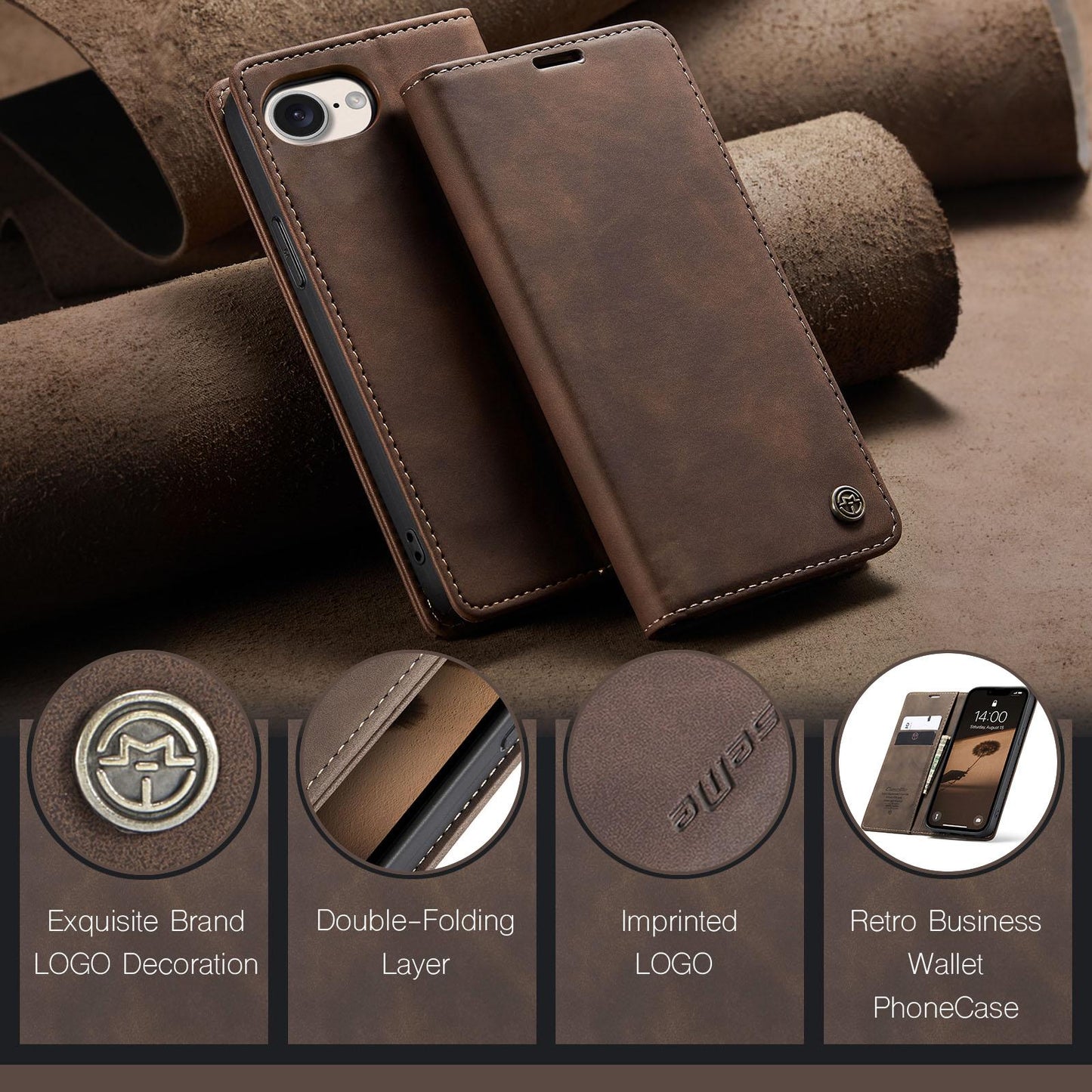 For-iPhone-17e-/-16e-CaseMe-013-Multifunctional-Horizontal-Flip-Leather-Phone-Case(Coffee)