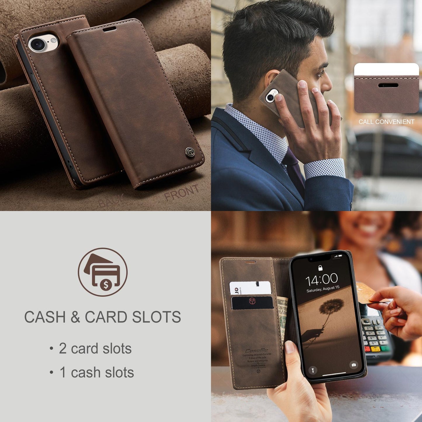 For-iPhone-17e-/-16e-CaseMe-013-Multifunctional-Horizontal-Flip-Leather-Phone-Case(Coffee)