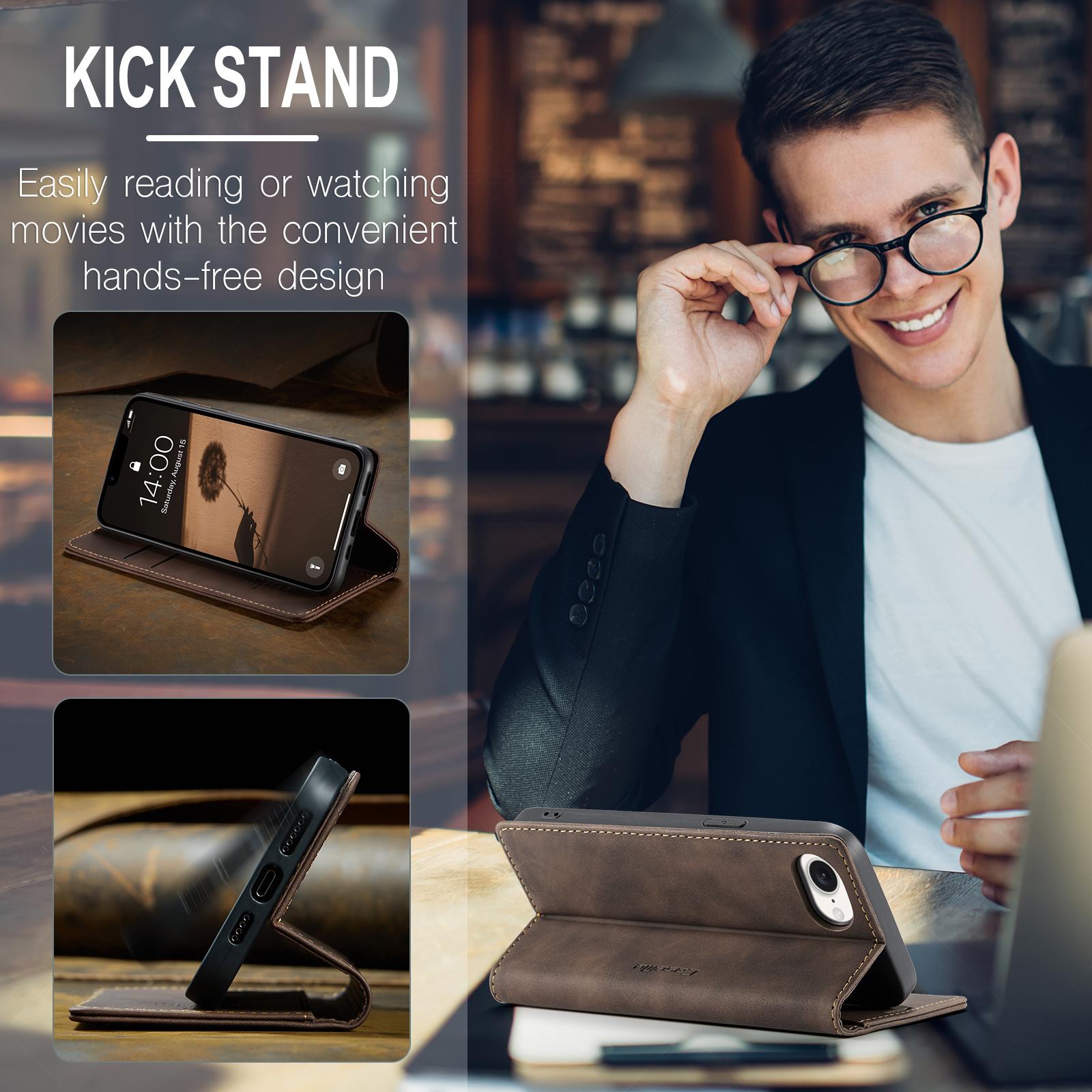 For-iPhone-17e-/-16e-CaseMe-013-Multifunctional-Horizontal-Flip-Leather-Phone-Case(Coffee)