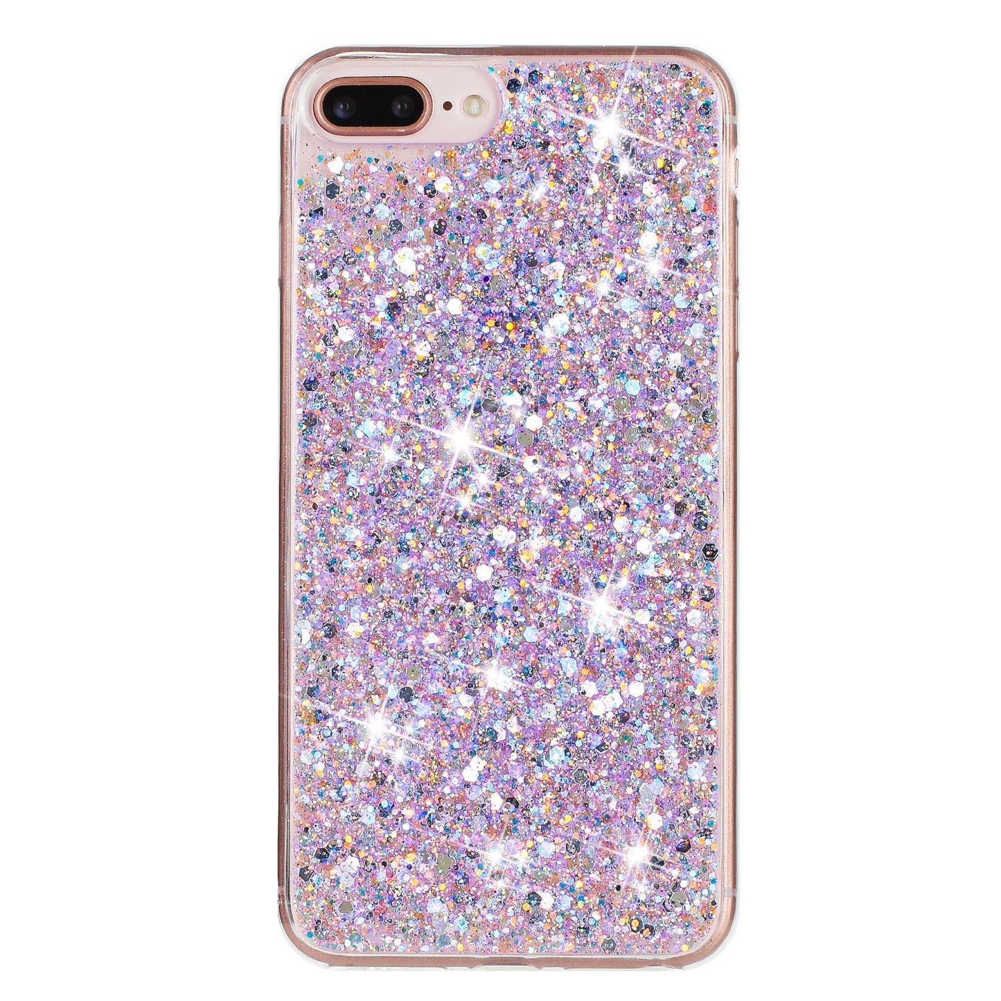 For-iPhone-8-Plus-/-7-Plus-Transparent-Frame-Glitter-Powder-TPU-Phone-Case(Purple)