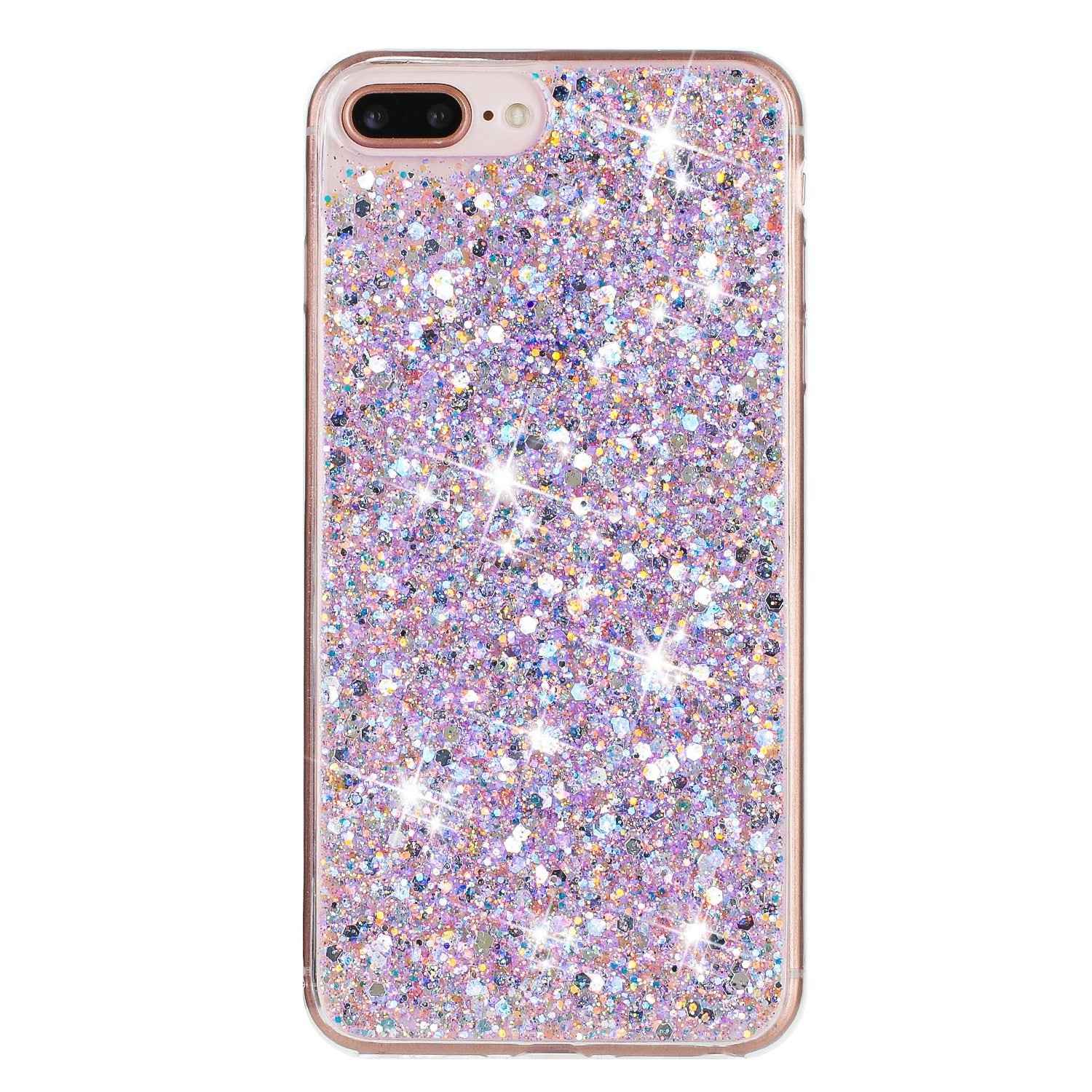 For-iPhone-8-Plus-/-7-Plus-Transparent-Frame-Glitter-Powder-TPU-Phone-Case(Purple)