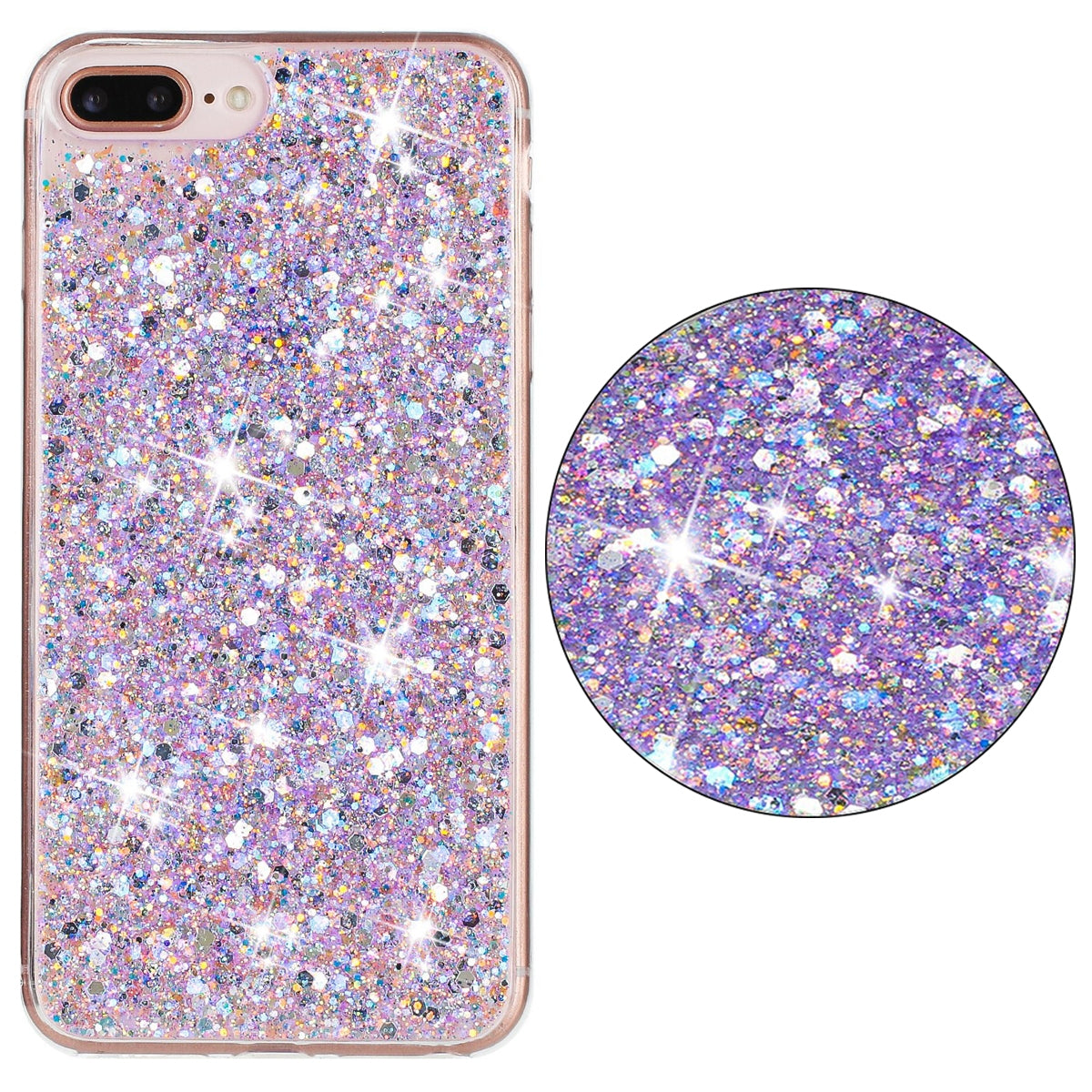 For-iPhone-8-Plus-/-7-Plus-Transparent-Frame-Glitter-Powder-TPU-Phone-Case(Purple)