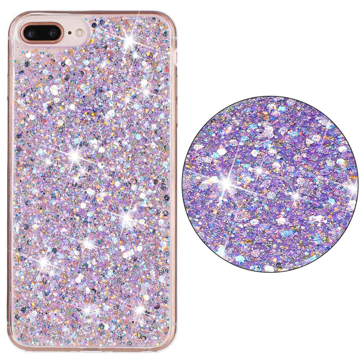 For-iPhone-8-Plus-/-7-Plus-Transparent-Frame-Glitter-Powder-TPU-Phone-Case(Purple)