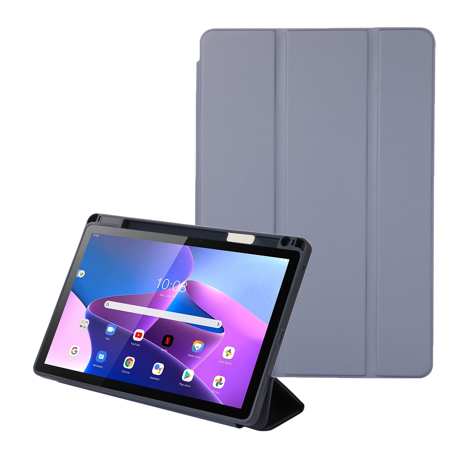 For-Lenovo-Tab-M10-Plus-10.6-3rd-Gen-2022-Solid-Color-3-folding-Leather-Tablet-Case(Lavender-Grey)