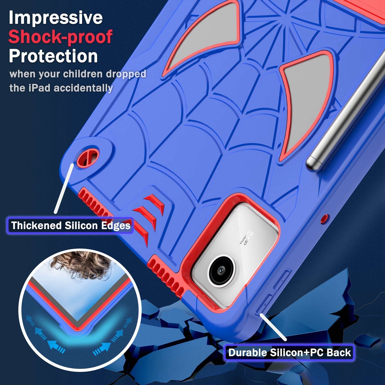 For-Lenovo-Tab-M11/-Xiaoxin-Pad-11-2024-Fold-Holder-Spider-Silicone-Hybrid-PC-Tablet-Case(Blue-Red)