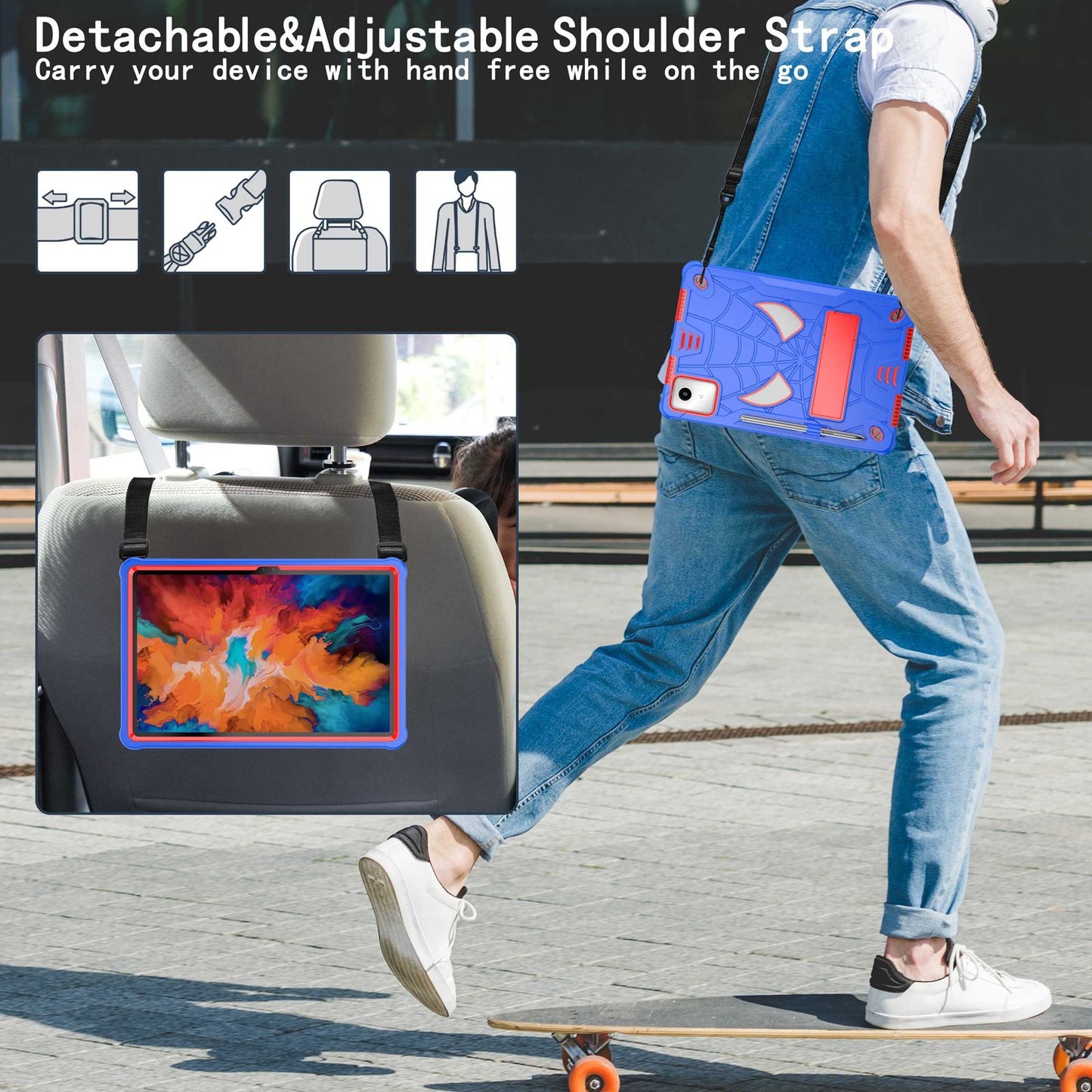 For-Lenovo-Tab-M11/-Xiaoxin-Pad-11-2024-Fold-Holder-Spider-Silicone-Hybrid-PC-Tablet-Case(Blue-Red)